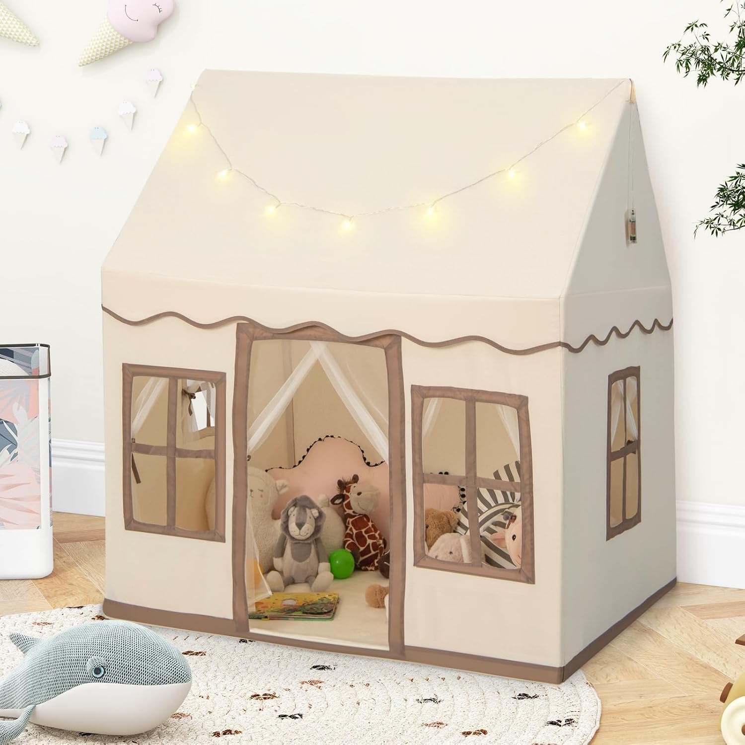 INFANS Kids Play Tent with Washable Mat Star Light Windows