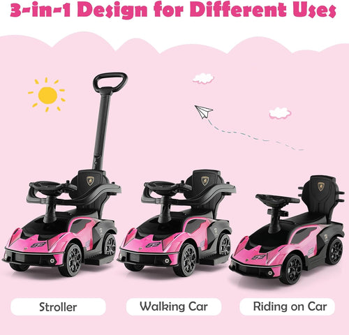 Lamborghini Licensed Push Cars for Toddlers 1-3, 3 in 1 Stroller Sliding Walking Car w/Handle