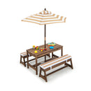 Kids Picnic Table Bench Set, Wooden Kids Outdoor Furniture with Umbrella, Sponge Cushions
