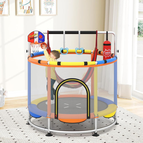 55" Trampoline for Kids Indoor Outdoor Adjustable Toddler Trampoline with Safety Enclosure Net
