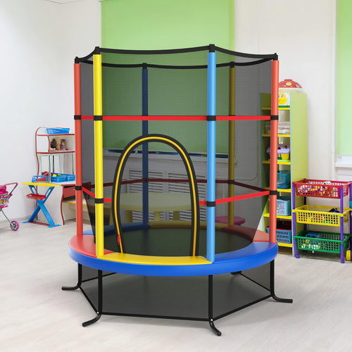 5.3FT Kids Trampoline, Toddler Trampoline w/Safe Enclosure Net, Accessories Bag, Jumping Pad