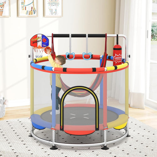 55" Trampoline for Kids Indoor Outdoor Adjustable Toddler Trampoline with Safety Enclosure Net
