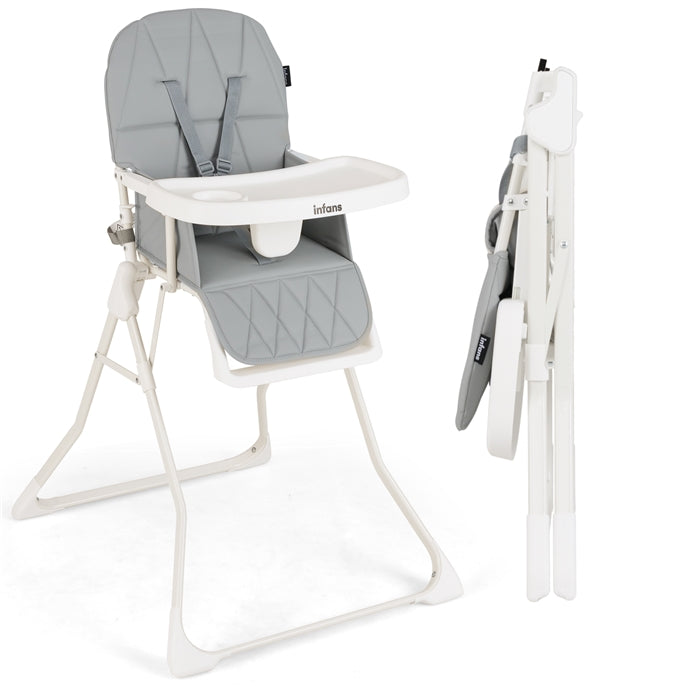 Baby Foldable High Chair with Removable Adjustable Tray and PU Seat Cushion