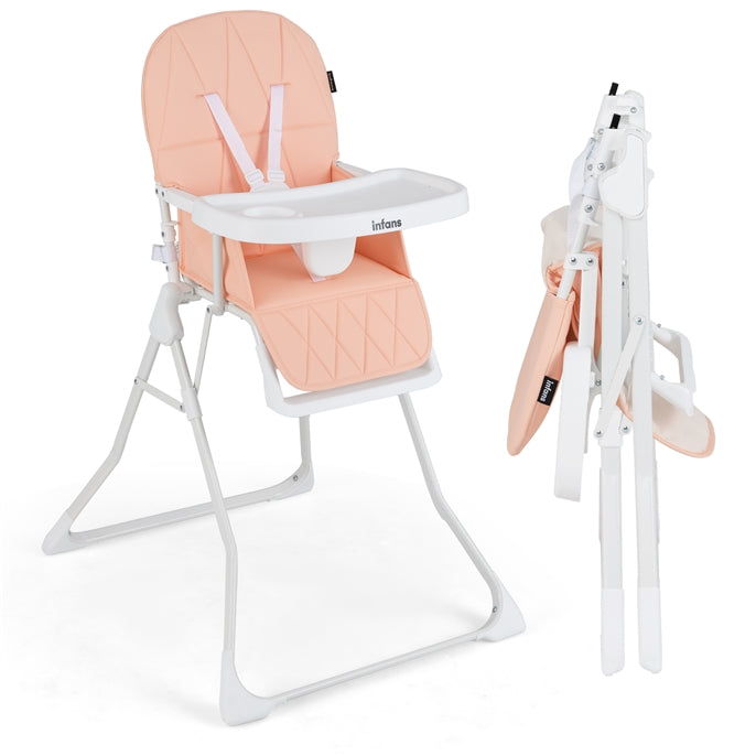 Baby Foldable High Chair with Removable Adjustable Tray and PU Seat Cushion