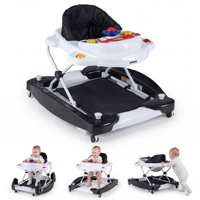 INFANS Baby Walker 5 in 1 Behind Walker Learning Seated Rocker Bouncer with Removable Music Tray