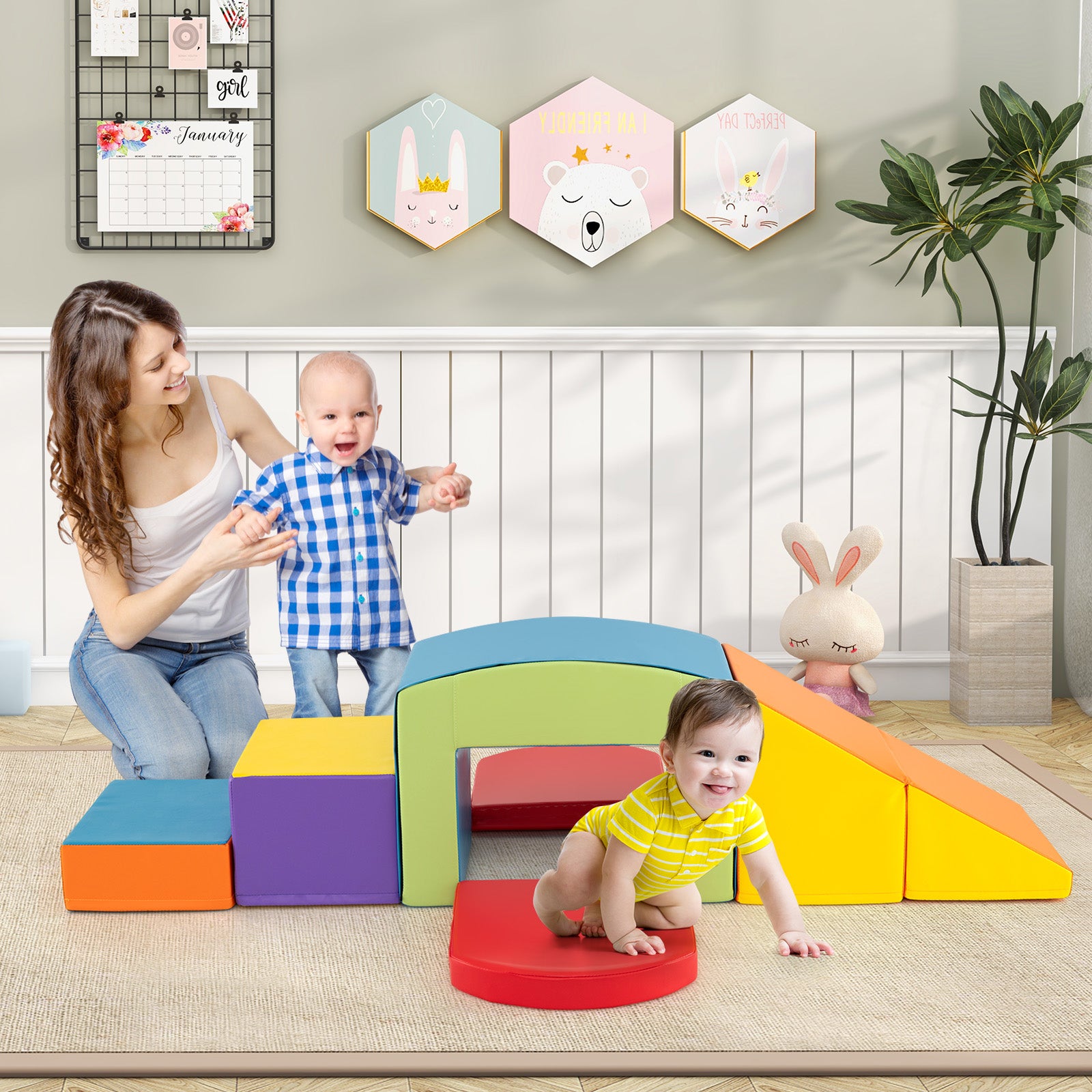 6 Pieces Foam Climbing Blocks with Tunnel Stairs and Ramp for 12 Months+