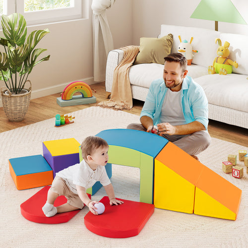 6 Pieces Foam Climbing Blocks with Tunnel Stairs and Ramp for 12 Months+