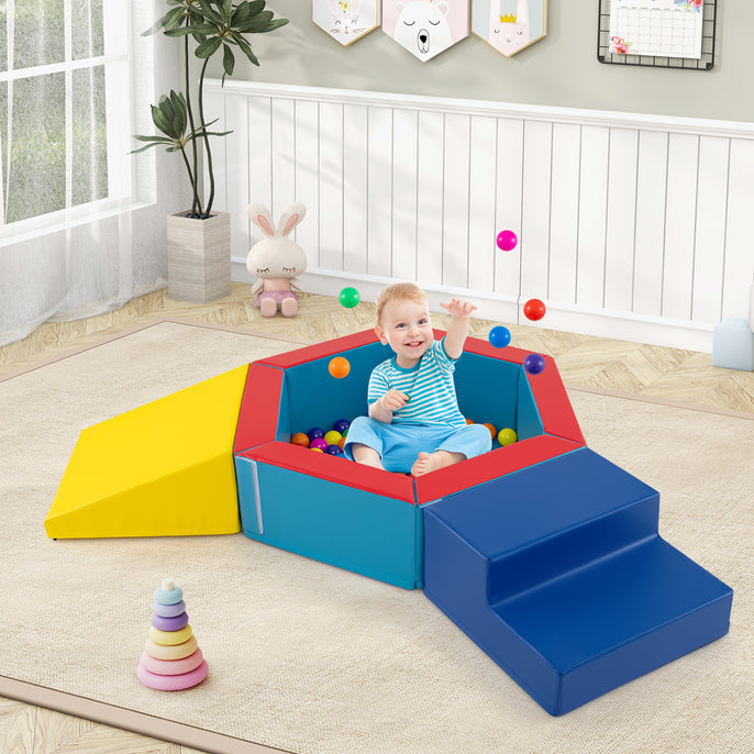 3-Piece Baby Foam Climbing Blocks with Ball Pit and 100 Colorful Ocean Balls