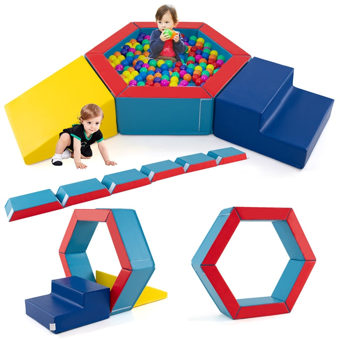 3-Piece Baby Foam Climbing Blocks with Ball Pit and 100 Colorful Ocean Balls