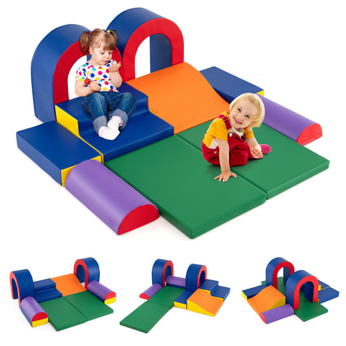 Toddler Climbing Toys Indoor, 10 Pieces Baby Foam Blocks Soft Play Set with PU Leather