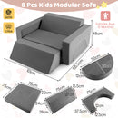 8 PCS Kids Play Sofa, Toddler Couch w/Detachable Cover, Indoor Kids Creative Couch