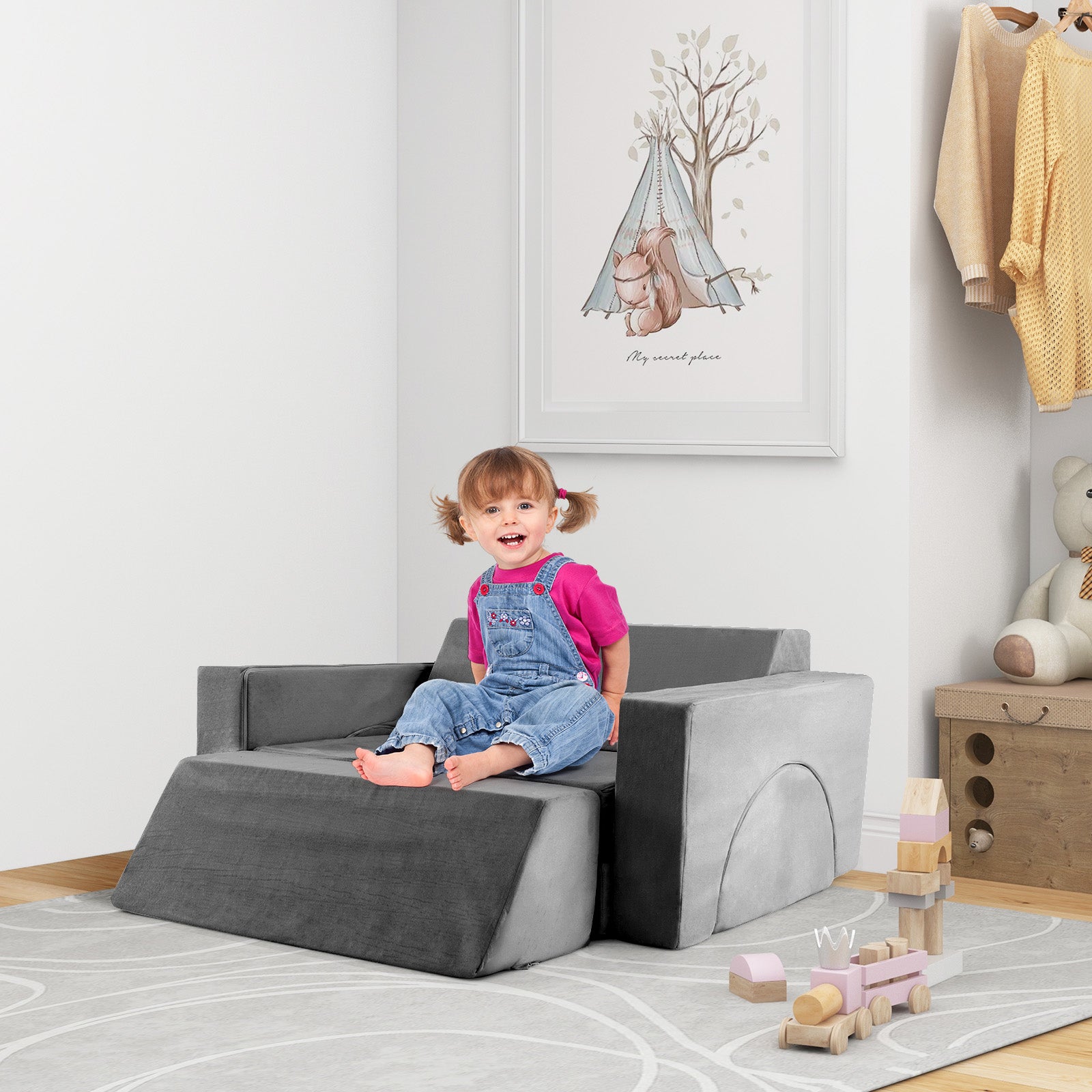8 PCS Kids Play Sofa, Toddler Couch w/Detachable Cover, Indoor Kids Creative Couch