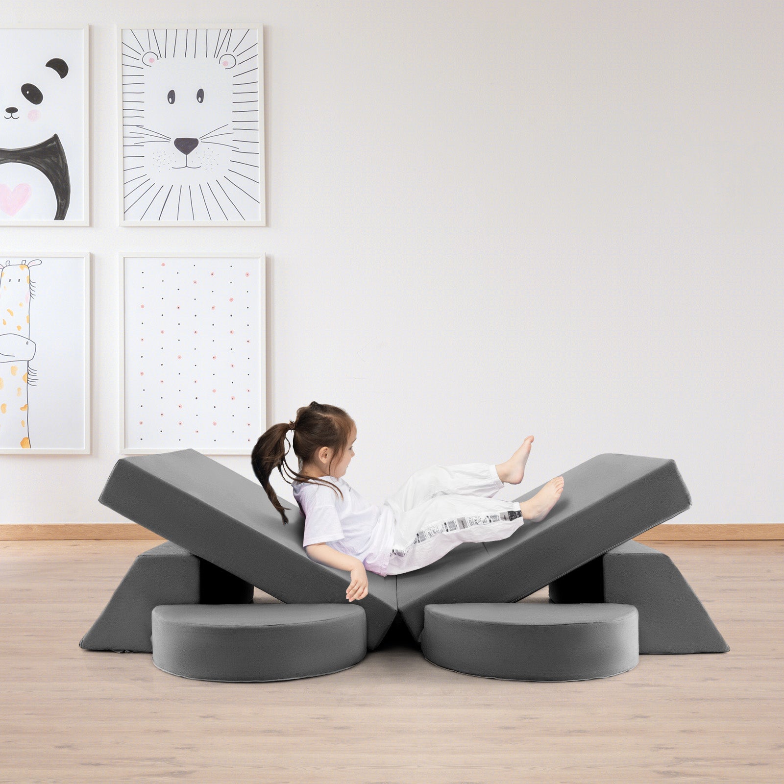8 PCS Kids Play Sofa, Toddler Couch w/Detachable Cover, Indoor Kids Creative Couch