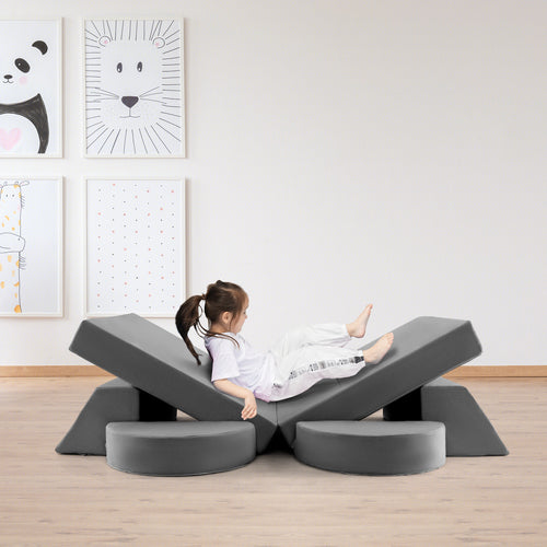 8 PCS Kids Play Sofa, Toddler Couch w/Detachable Cover, Indoor Kids Creative Couch