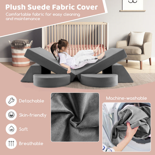 8 PCS Kids Play Sofa, Toddler Couch w/Detachable Cover, Indoor Kids Creative Couch