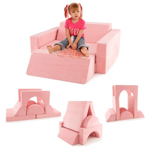 8 PCS Kids Play Sofa, Toddler Couch w/Detachable Cover, Indoor Kids Creative Couch