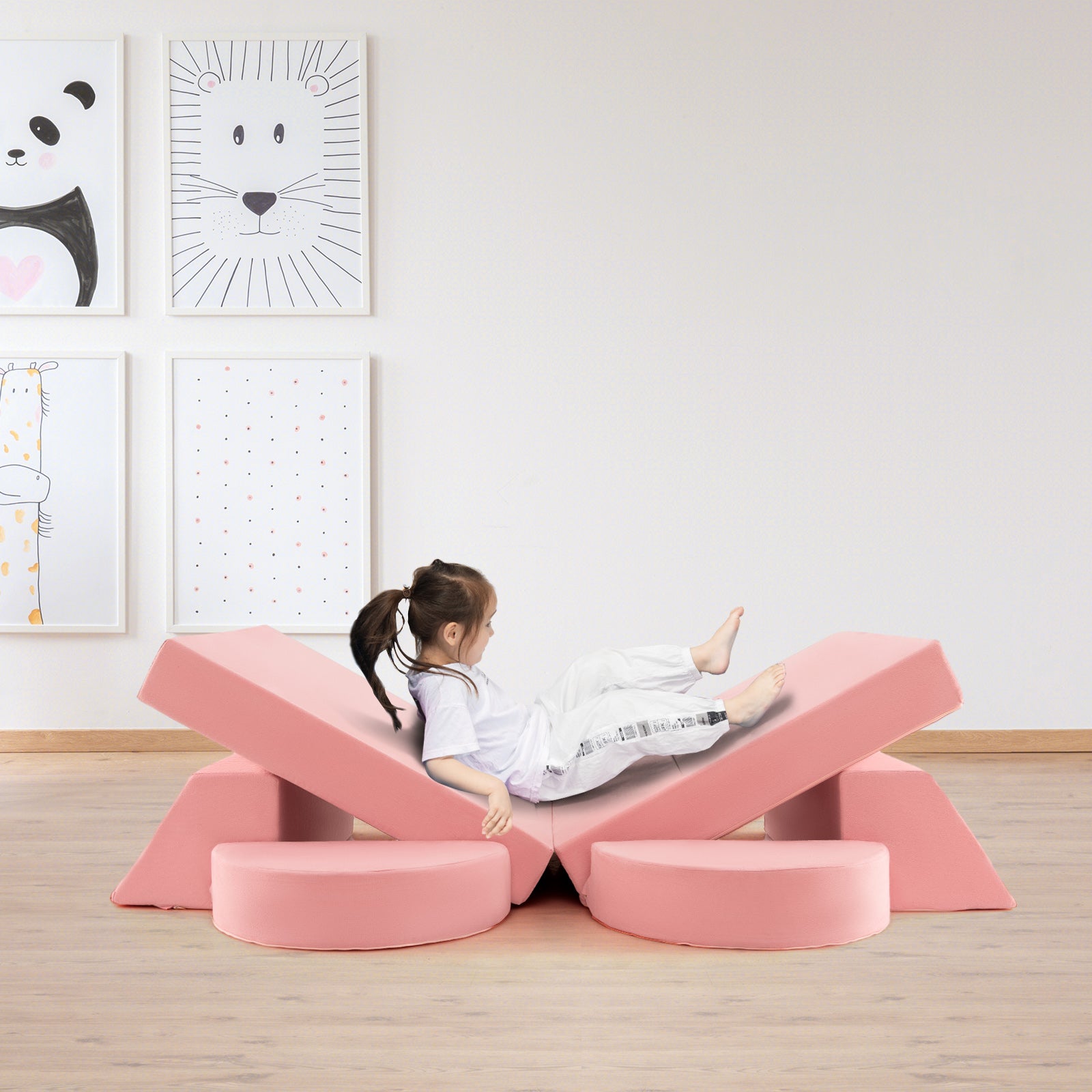 8 PCS Kids Play Sofa, Toddler Couch w/Detachable Cover, Indoor Kids Creative Couch