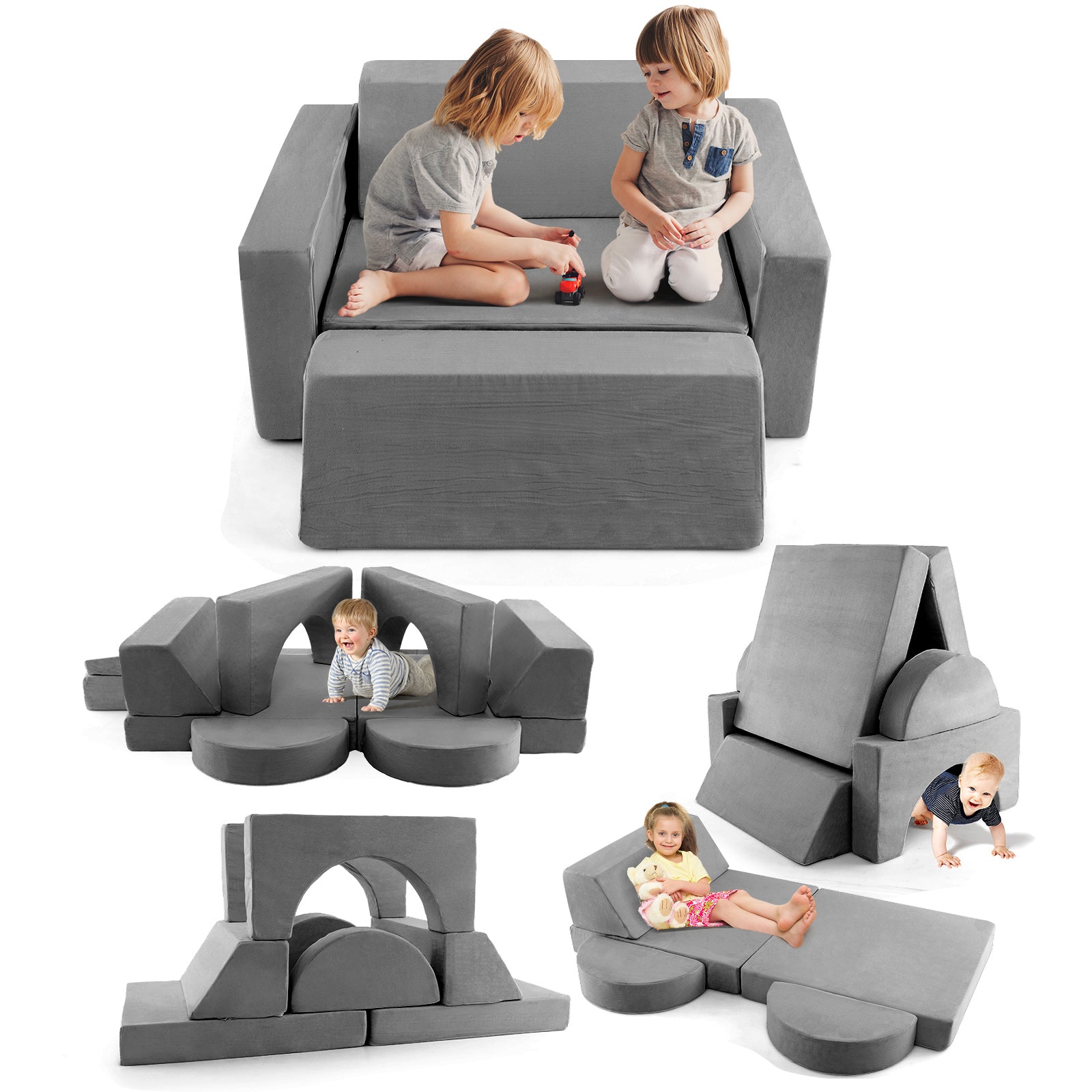 8PCS Toddler Sectional Sofa Building Fort, Imaginative Convertible Floor Cushion, Foam Set
