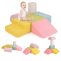 INFANS 6pc Kids Climb and Crawl Soft Foam Block Activity Structure Play Set with Chenille Fabric, 30D High-Density Foam