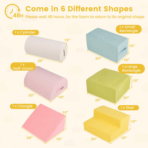 INFANS 6pc Kids Climb and Crawl Soft Foam Block Activity Structure Play Set with Chenille Fabric, 30D High-Density Foam
