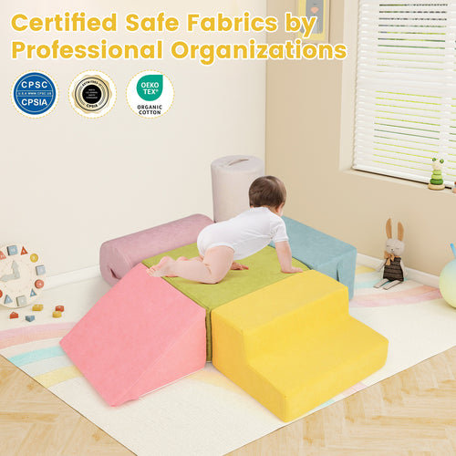 INFANS 6pc Kids Climb and Crawl Soft Foam Block Activity Structure Play Set with Chenille Fabric, 30D High-Density Foam