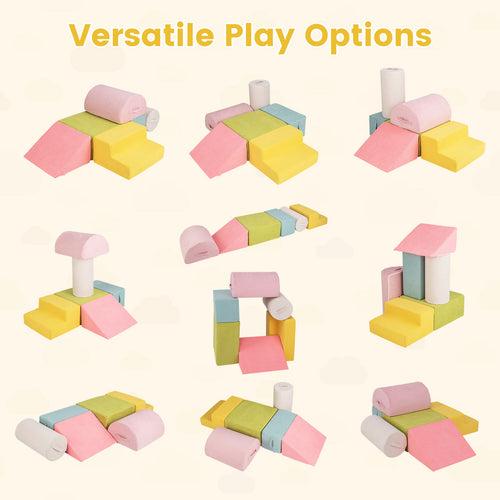 INFANS 6pc Kids Climb and Crawl Soft Foam Block Activity Structure Play Set with Chenille Fabric, 30D High-Density Foam