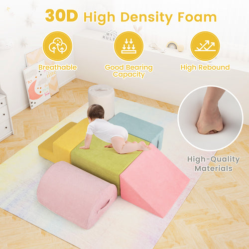 INFANS 6pc Kids Climb and Crawl Soft Foam Block Activity Structure Play Set with Chenille Fabric, 30D High-Density Foam