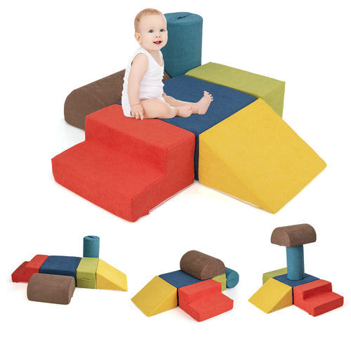 INFANS 6pc Kids Climb and Crawl Soft Foam Block Activity Structure Play Set with Chenille Fabric, 30D High-Density Foam
