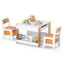 Kids Table and Chair Set, 4 in 1 Building Block Wooden Activity Desk with Reversible Tabletop Storage Drawers