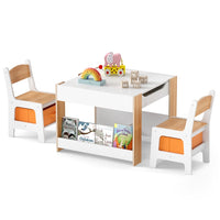 Kids Table and Chair Set, 4 in 1 Building Block Wooden Activity Desk with Reversible Tabletop Storage Drawers