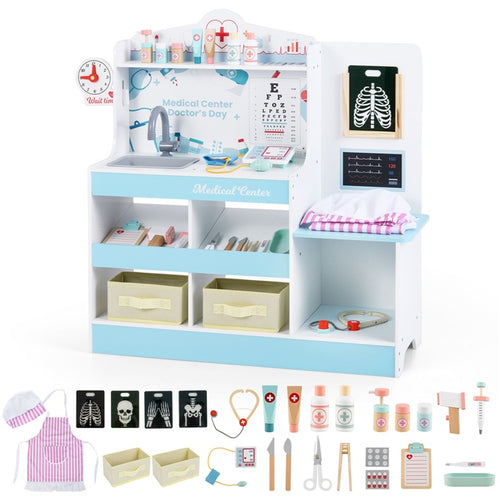 Kids Doctor Playset, Wooden Pretend Medical Station Activity Center Toy Set