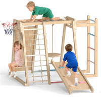 Indoor Jungle Gym, 9 in 1 Wooden Montessori Baby Climbing Toys