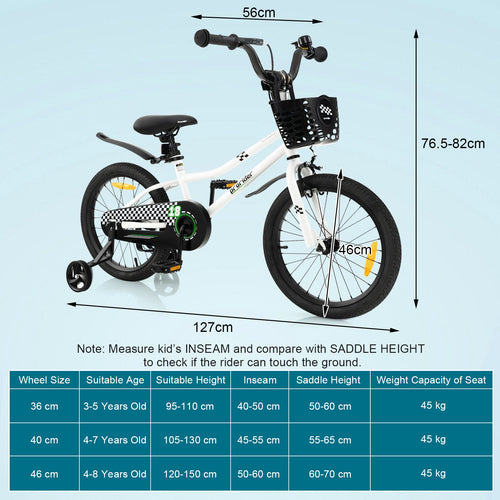 Kids Bike, 14 16 18 Inch Boys Girls Bike for 3-8 Years w/Training Wheels