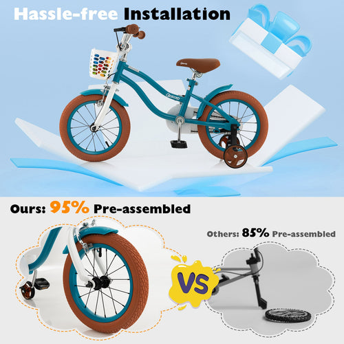 14 Inch Boys Girls Bike for 3-8 Years w/Training Wheels, Adjustable Handlebar & Seat