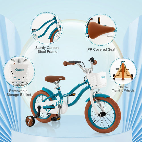14 Inch Boys Girls Bike for 3-8 Years w/Training Wheels, Adjustable Handlebar & Seat