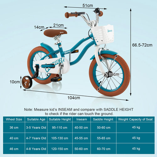14 Inch Boys Girls Bike for 3-8 Years w/Training Wheels, Adjustable Handlebar & Seat