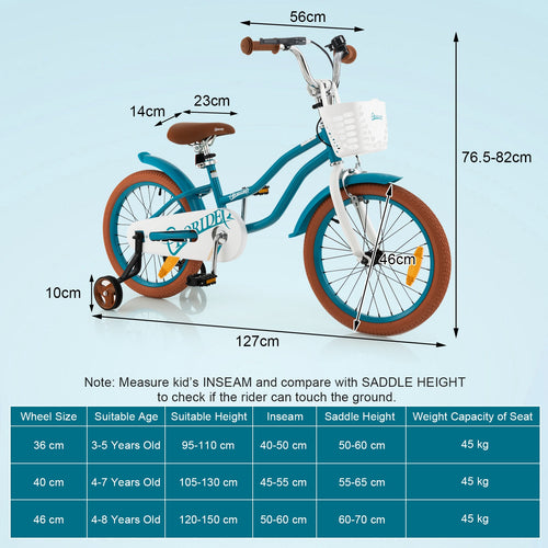 Kids Bike, 18 Inch Boys Girls Bike for 3-8 Years w/Training Wheels, Adjustable Handlebar & Seat