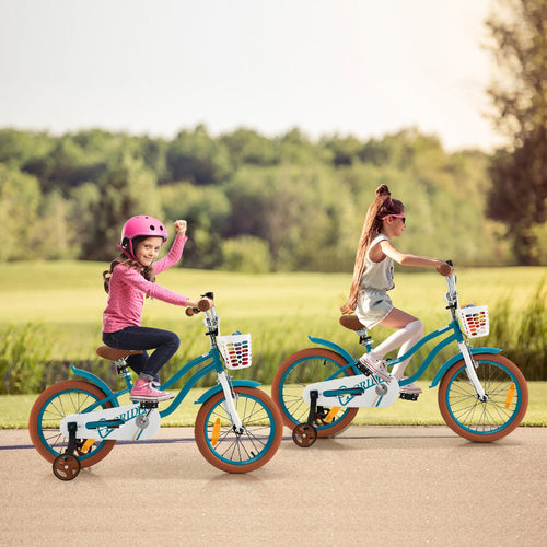 Kids Bike, 18 Inch Boys Girls Bike for 3-8 Years w/Training Wheels, Adjustable Handlebar & Seat