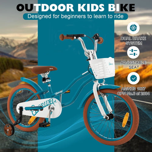 Kids Bike, 18 Inch Boys Girls Bike for 3-8 Years w/Training Wheels, Adjustable Handlebar & Seat