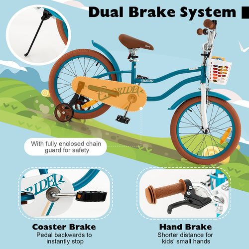 Kids Bike, 18 Inch Boys Girls Bike for 3-8 Years w/Training Wheels, Adjustable Handlebar & Seat