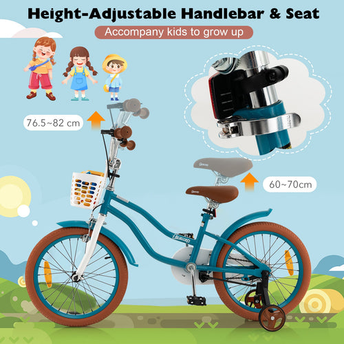 Kids Bike, 18 Inch Boys Girls Bike for 3-8 Years w/Training Wheels, Adjustable Handlebar & Seat