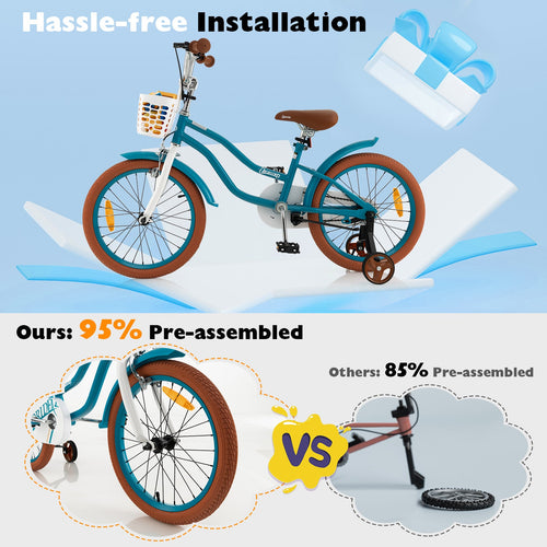 Kids Bike, 18 Inch Boys Girls Bike for 3-8 Years w/Training Wheels, Adjustable Handlebar & Seat