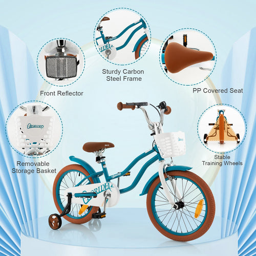 Kids Bike, 18 Inch Boys Girls Bike for 3-8 Years w/Training Wheels, Adjustable Handlebar & Seat