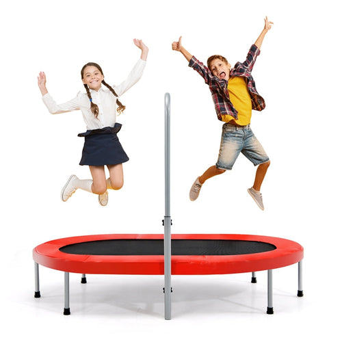 Double Trampoline for 2 Kids, Children Foldable Jumping Fitness Trampoline w/Adjustable Handrail & Safety Pad