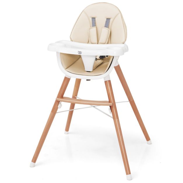 Wooden High Chair with Double 4-Gear Tray for Babies