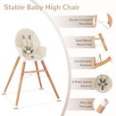 Wooden High Chair with Double 4-Gear Tray for Babies