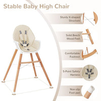 Wooden High Chair with Double 4-Gear Tray for Babies