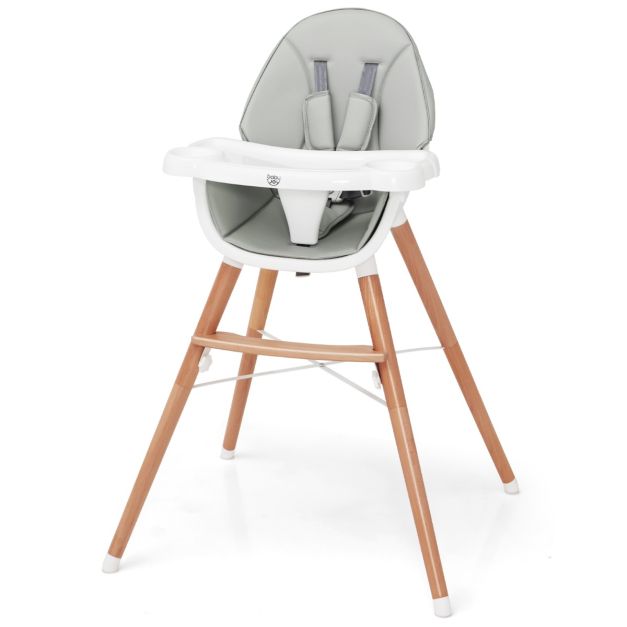 Wooden High Chair with Double 4-Gear Tray for Babies