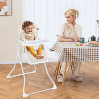 Baby Foldable High Chair with Removable Adjustable Tray and PU Seat Cushion