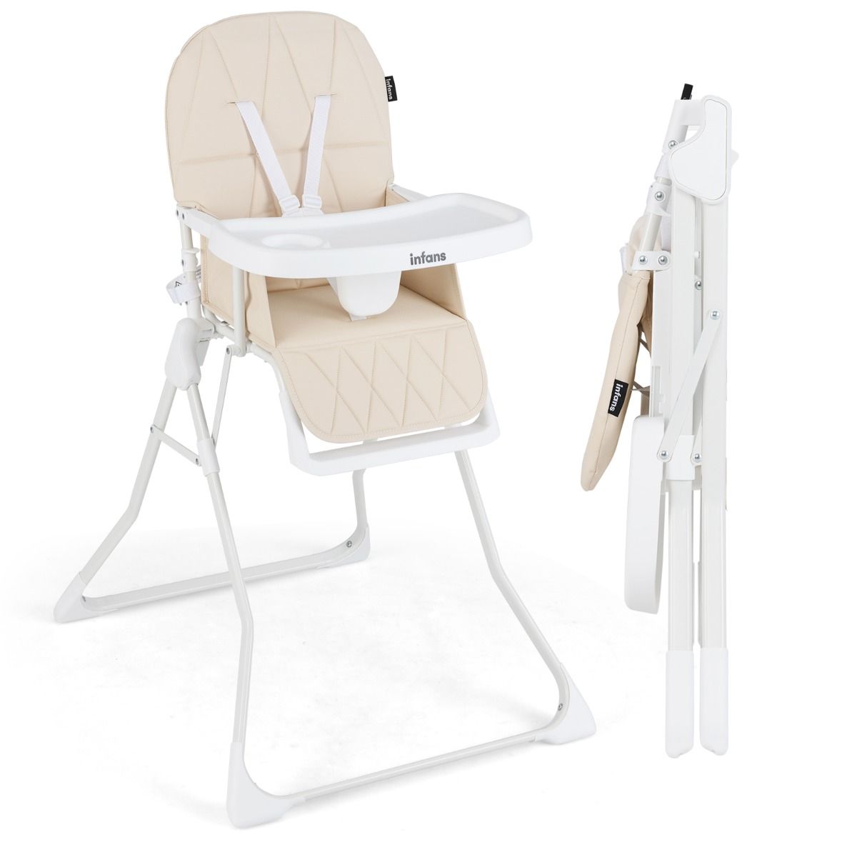 Baby Foldable High Chair with Removable Adjustable Tray and PU Seat Cushion